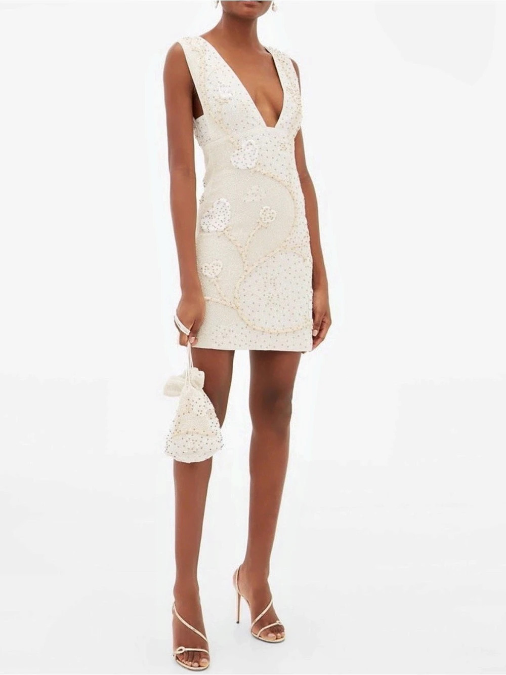Ganni Beaded Sequin Mini Dress in White & Gold Size 40 (8) NWT